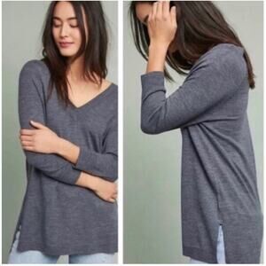 Anthropologie Moth 100% Fine Merino Wool‎ V-Neck Pullover Sweater Gray Size XL